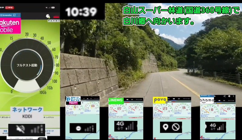 白山スーパー林道(国道360号線)の山道を平日10時39分に走行しながら電波を測定している車載映像