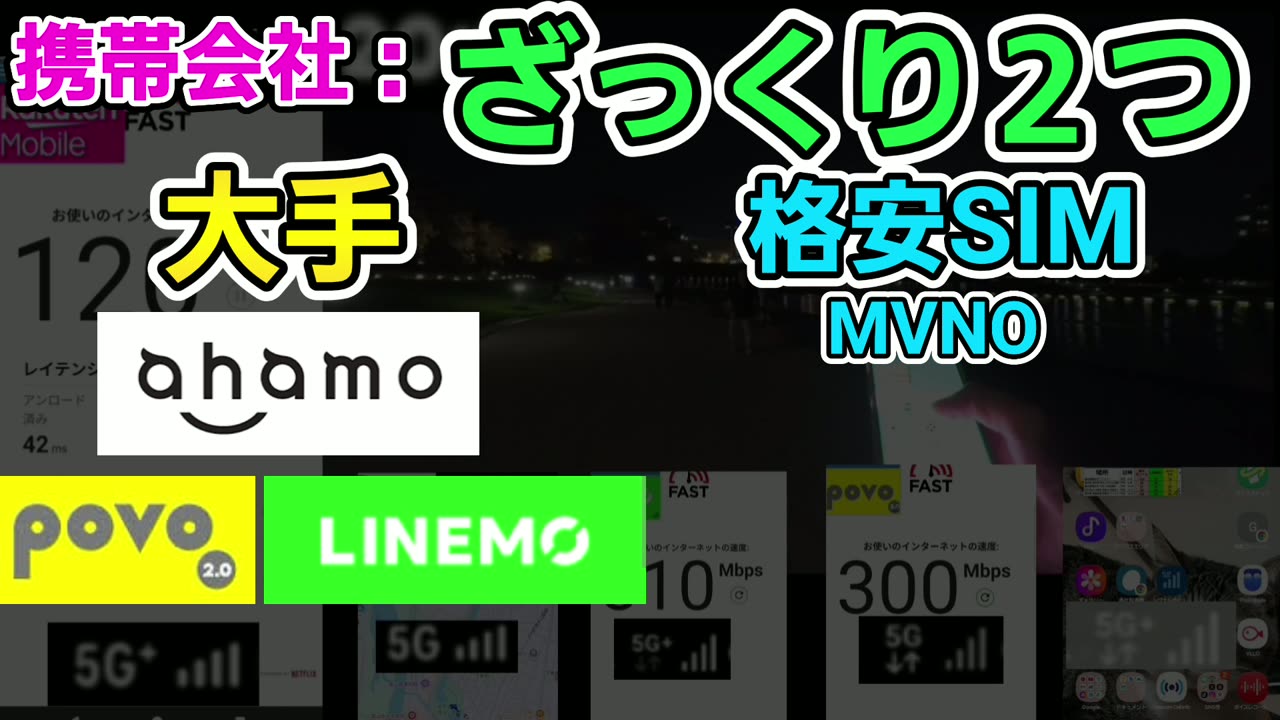 携帯会社はざっくり2つ。大手(ahamo・povo2.0・LINEMO)と、電波を借りている格安SIM