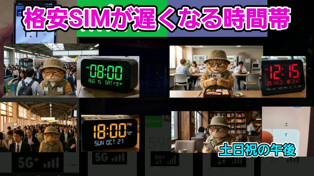 格安SIMが遅くなる時間帯(平日の朝8時台・昼12時台・夕方18時台・土日祝の午後)