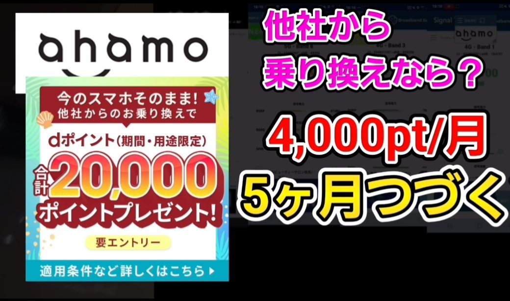 ahamoは他社からの乗り換えなら、dポイント4,000ポイントが5か月つづく